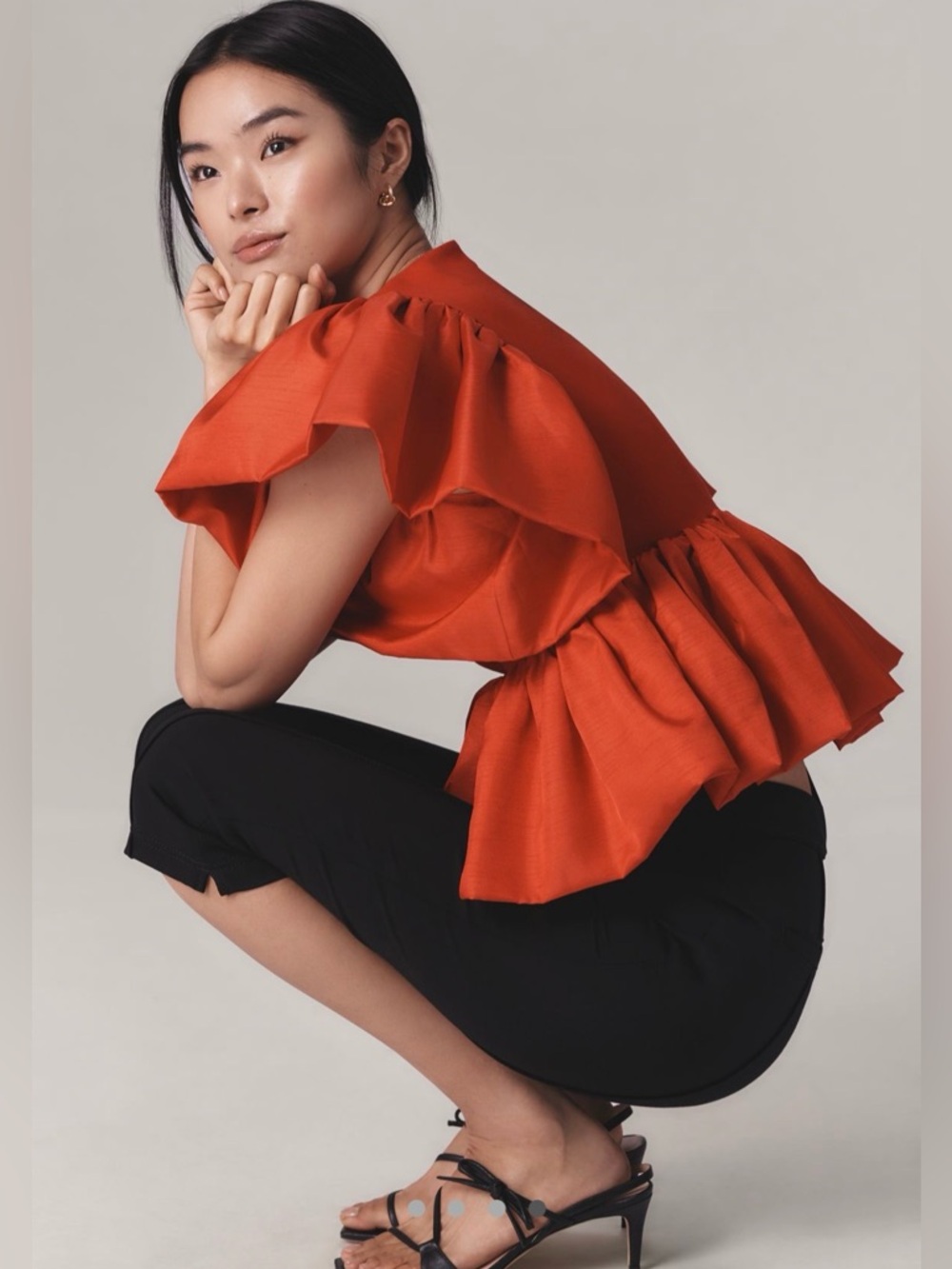 Anthropology Sunday In Brooklyn Ruffled Peplum Top in red size M